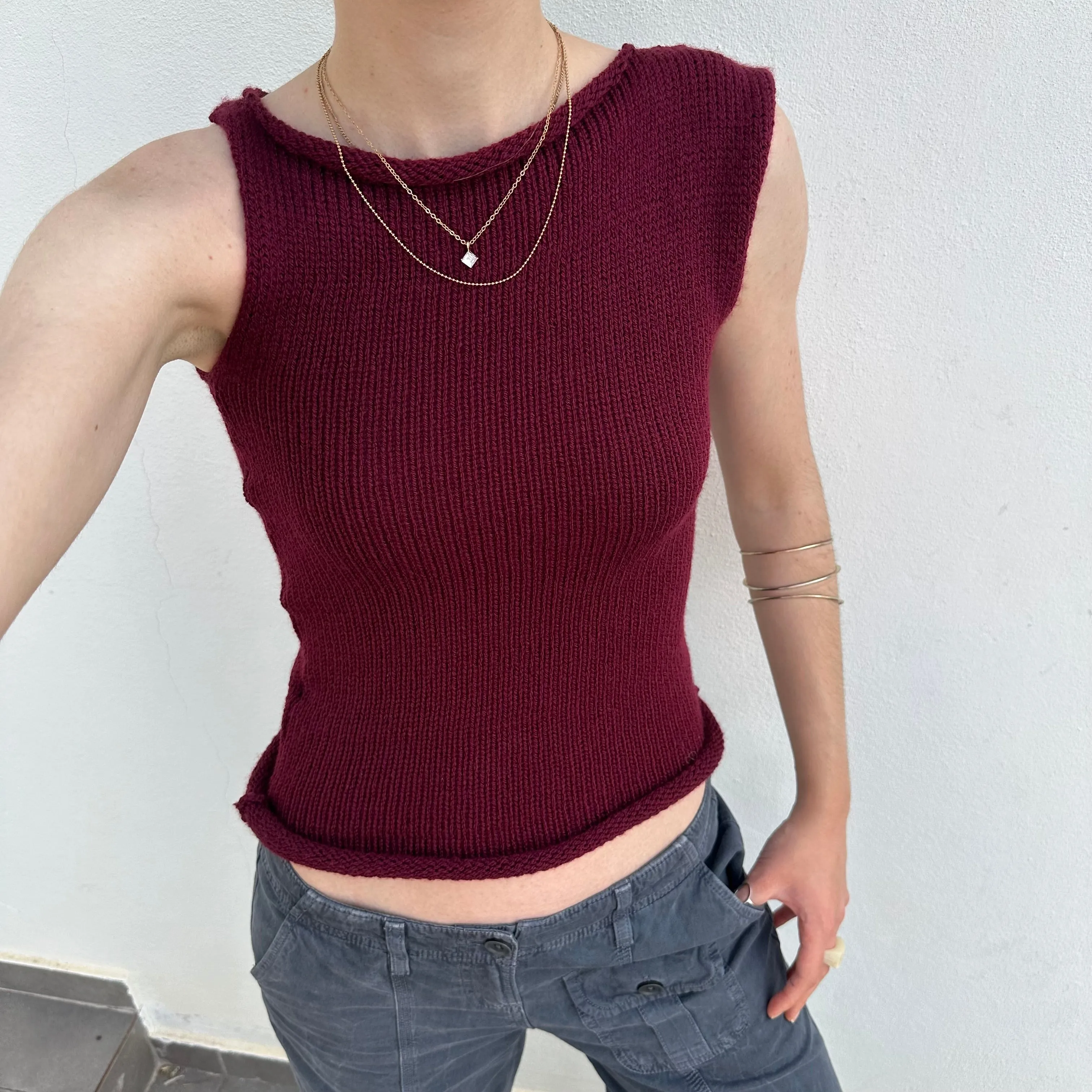 Handmade burgundy off the shoulder knit vest