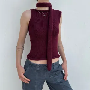 Handmade burgundy off the shoulder knit vest