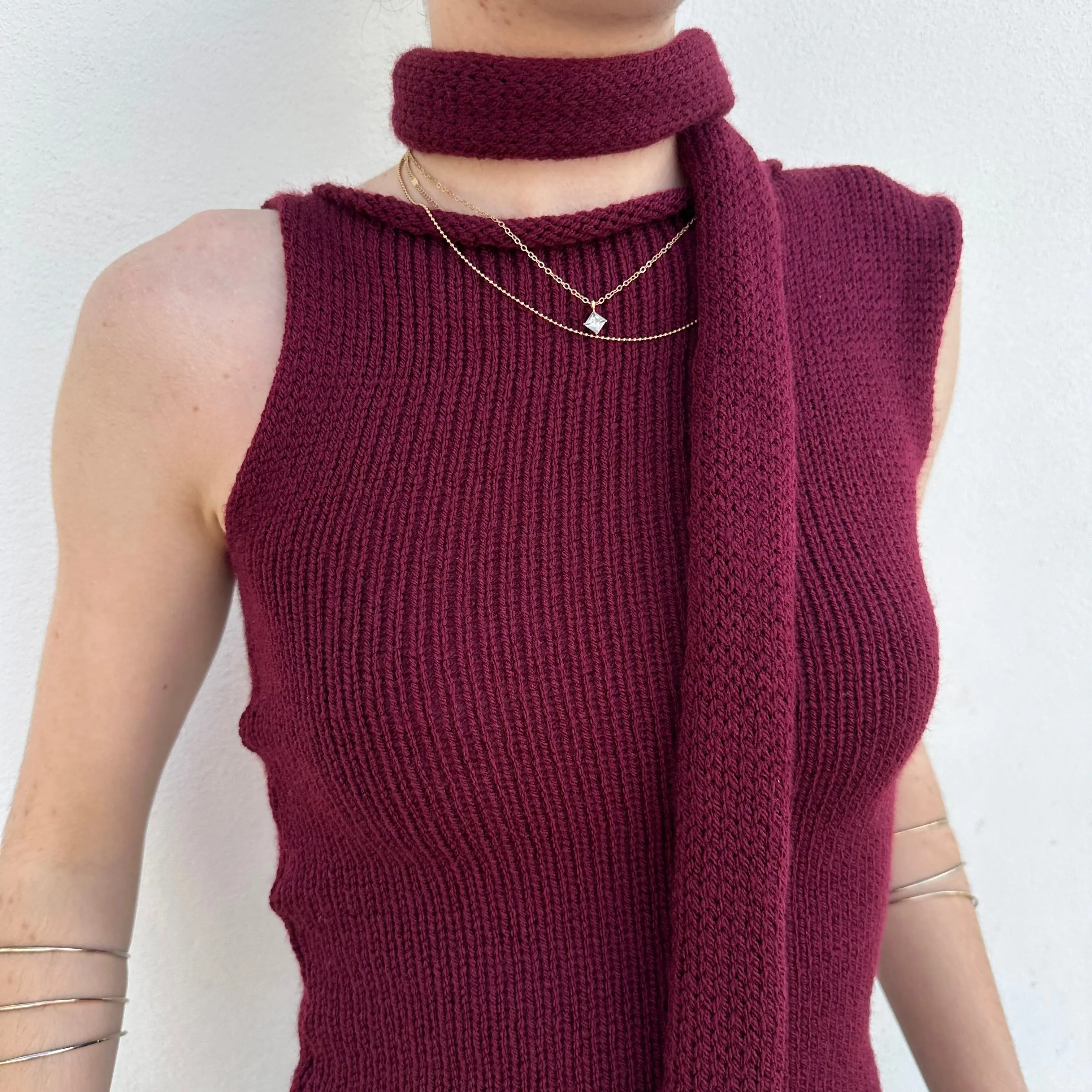 Handmade burgundy off the shoulder knit vest