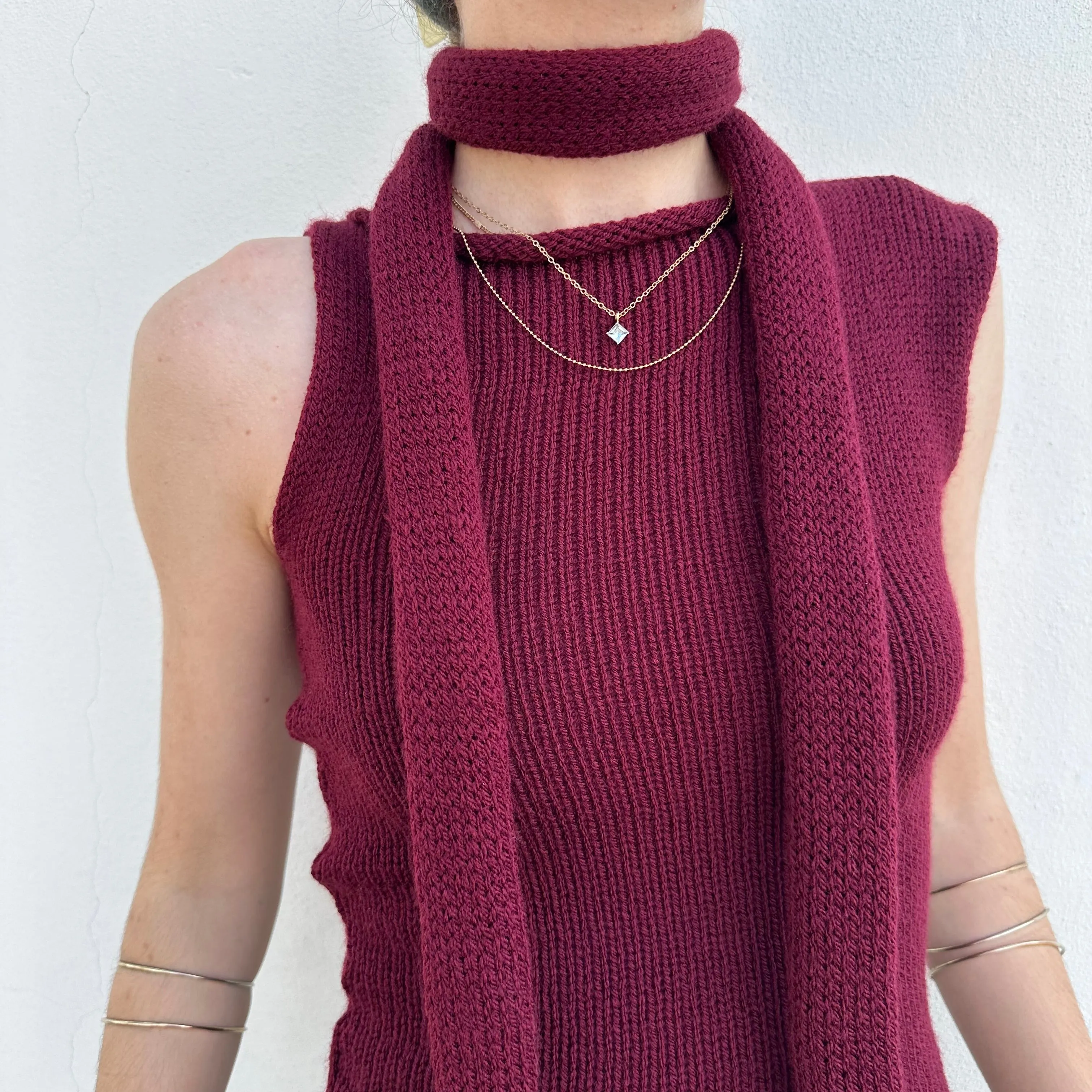 Handmade burgundy off the shoulder knit vest