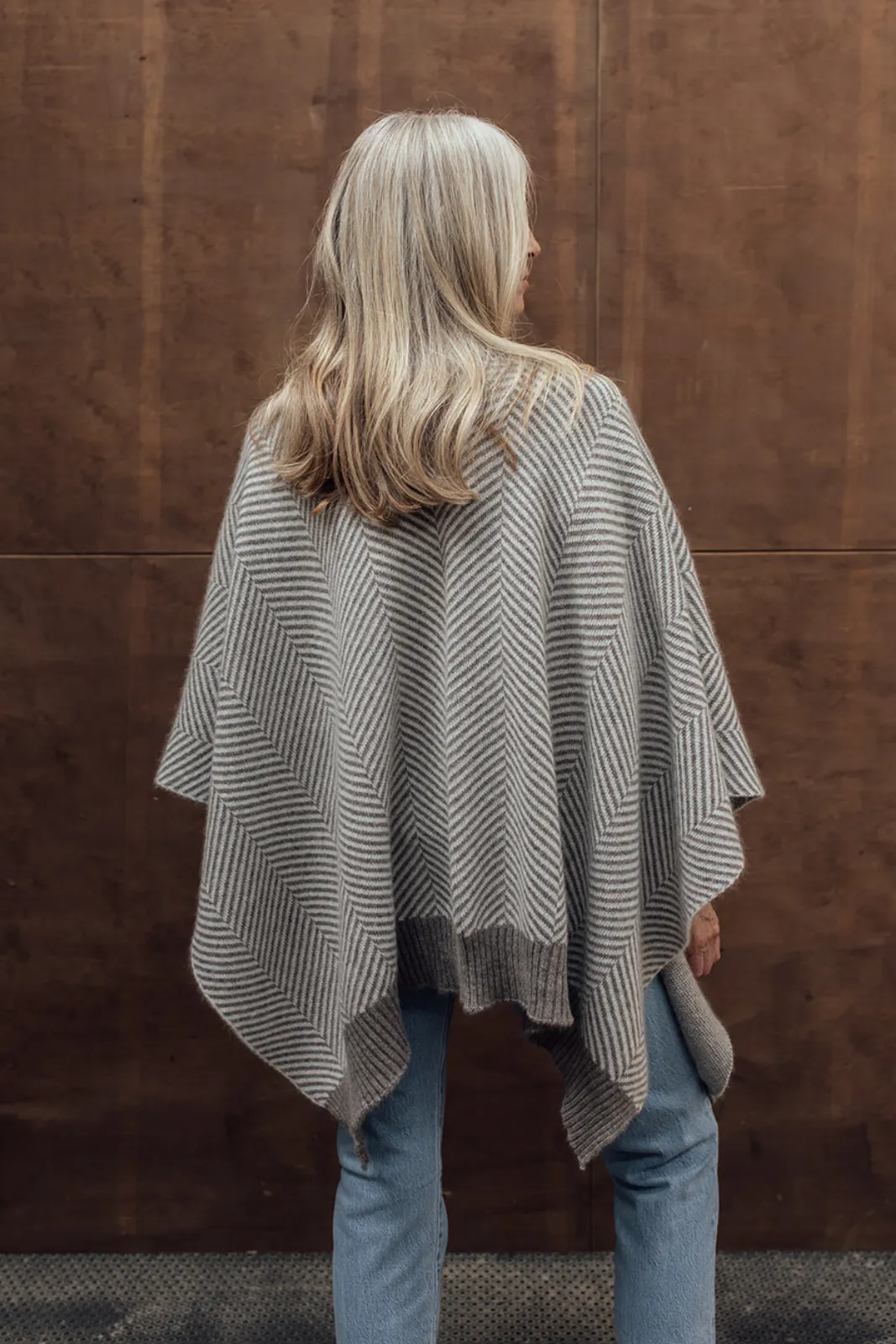 Herringbone Merino Angora Poncho - Mocha