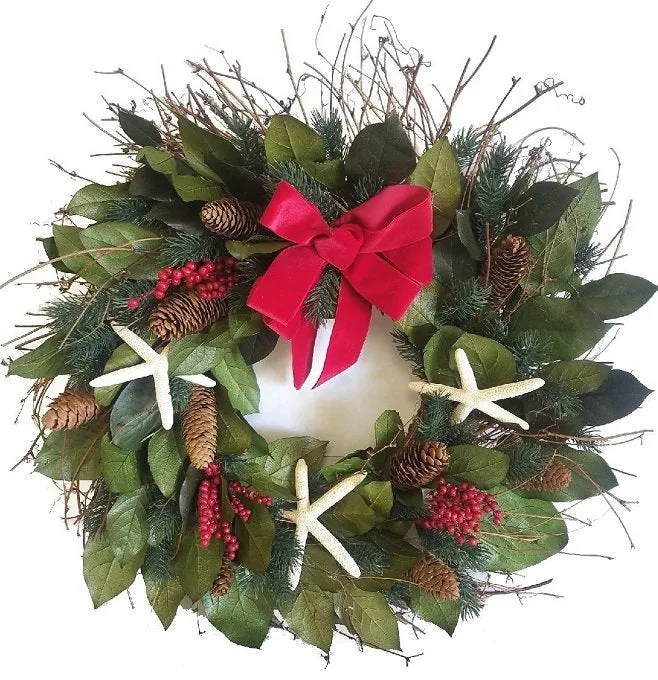 Holiday Starfish Preserved Coastal Wreath