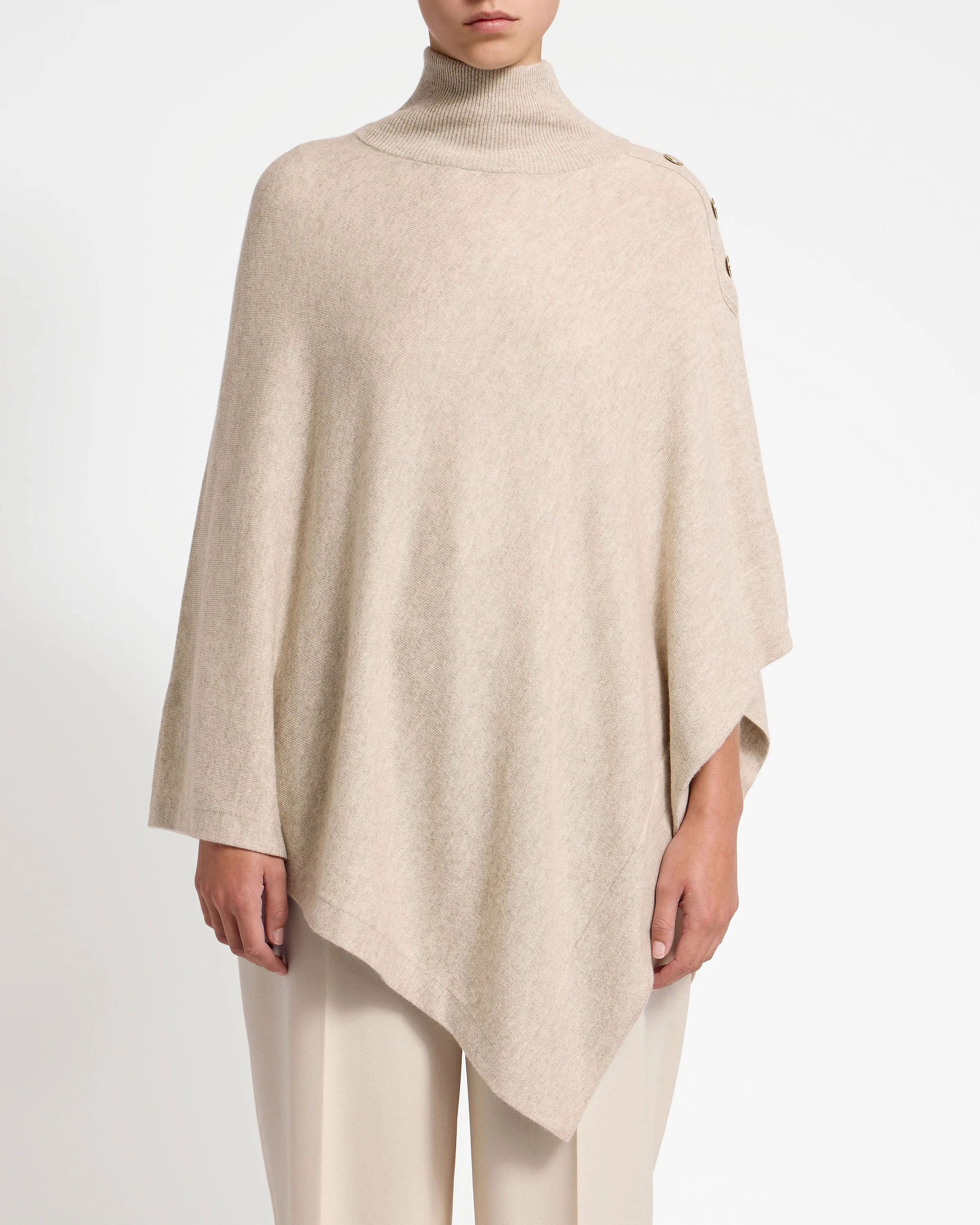 Islay Asymmetric Cashmere Blend Button Poncho - Millet