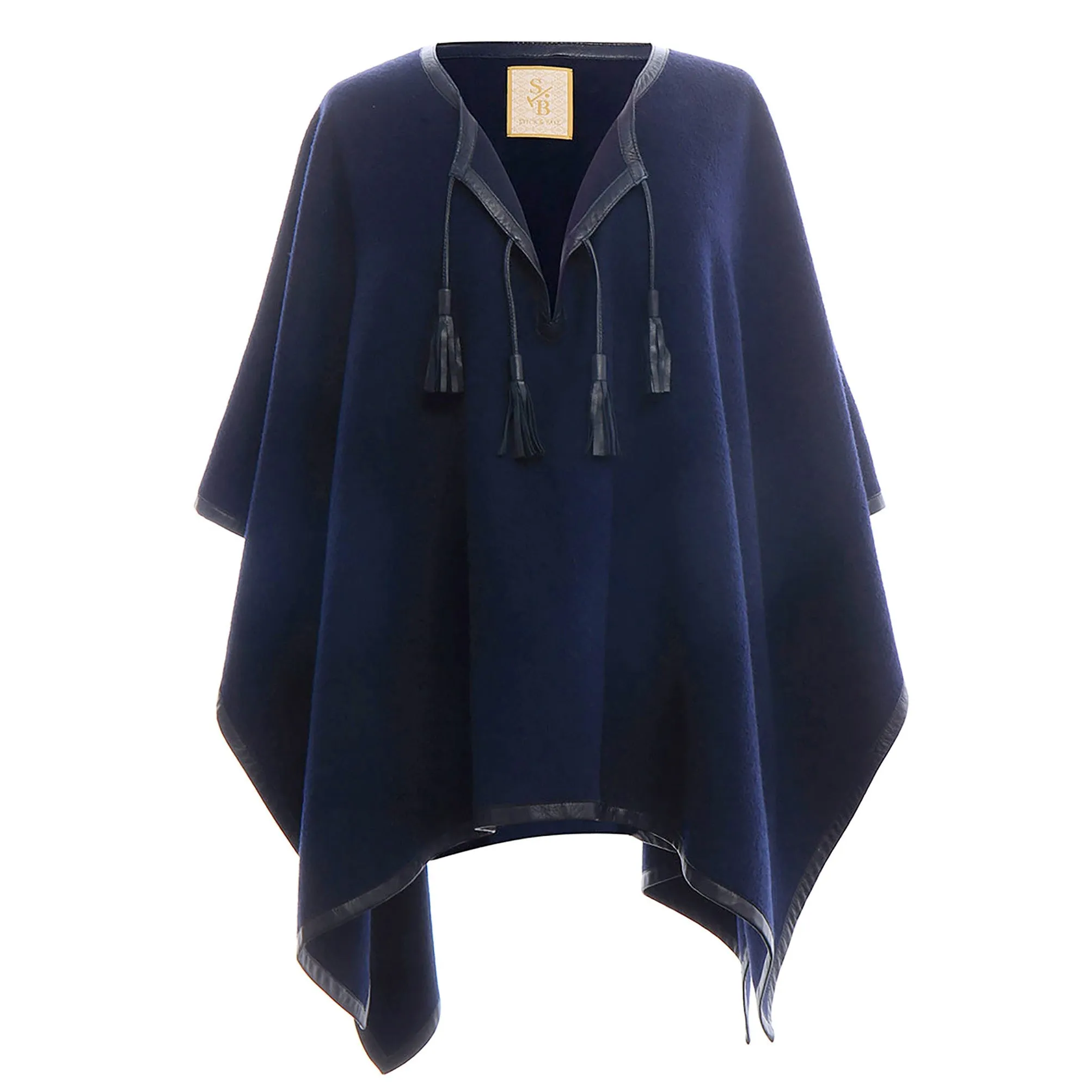 Leather Trim Tassel Alpaca Poncho