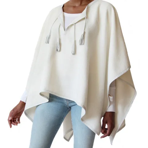 Leather Trim Tassel Alpaca Poncho