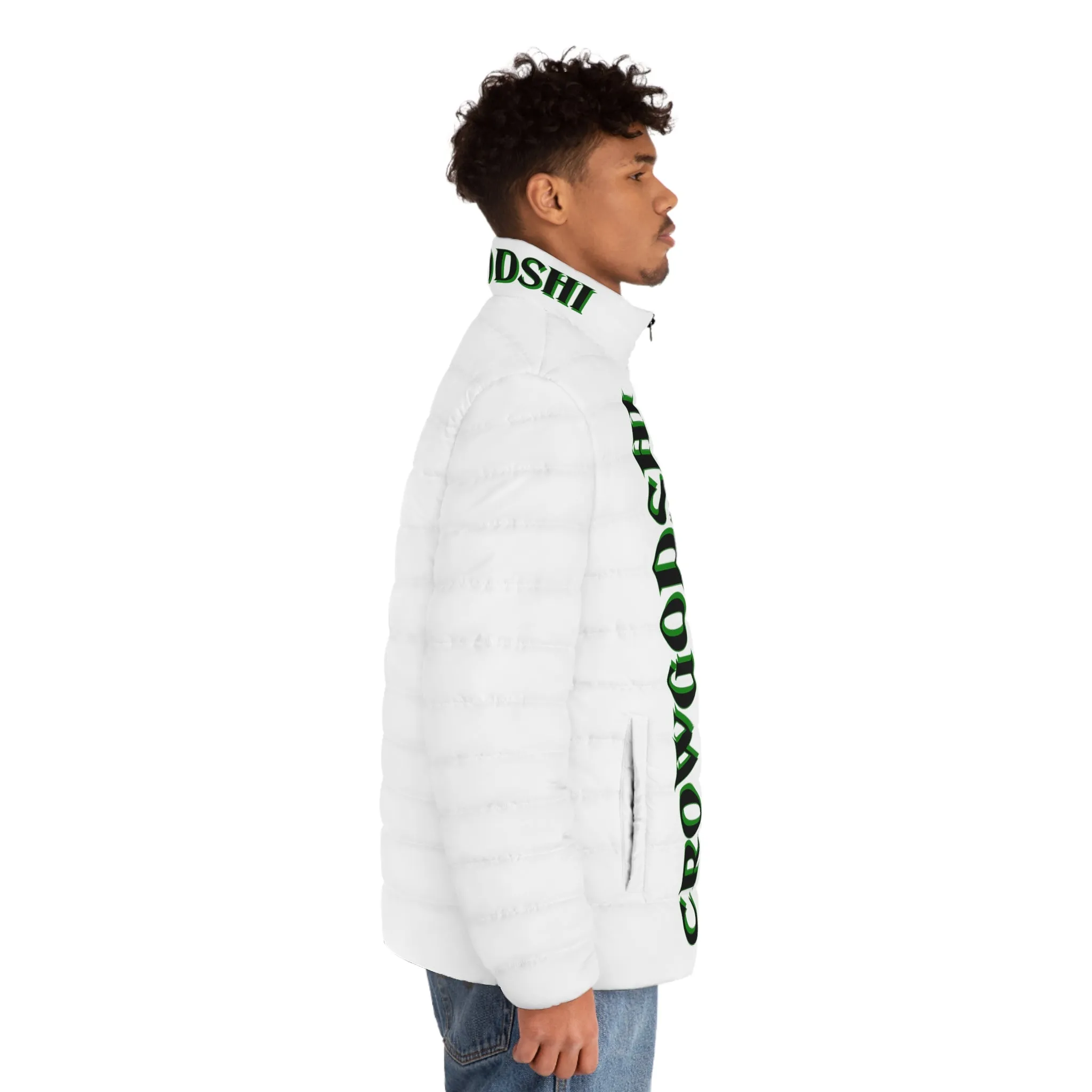 Men's CROWGODSHI 2nd GEN Puffer Jacket, WHITE W/ GREEN LOGO