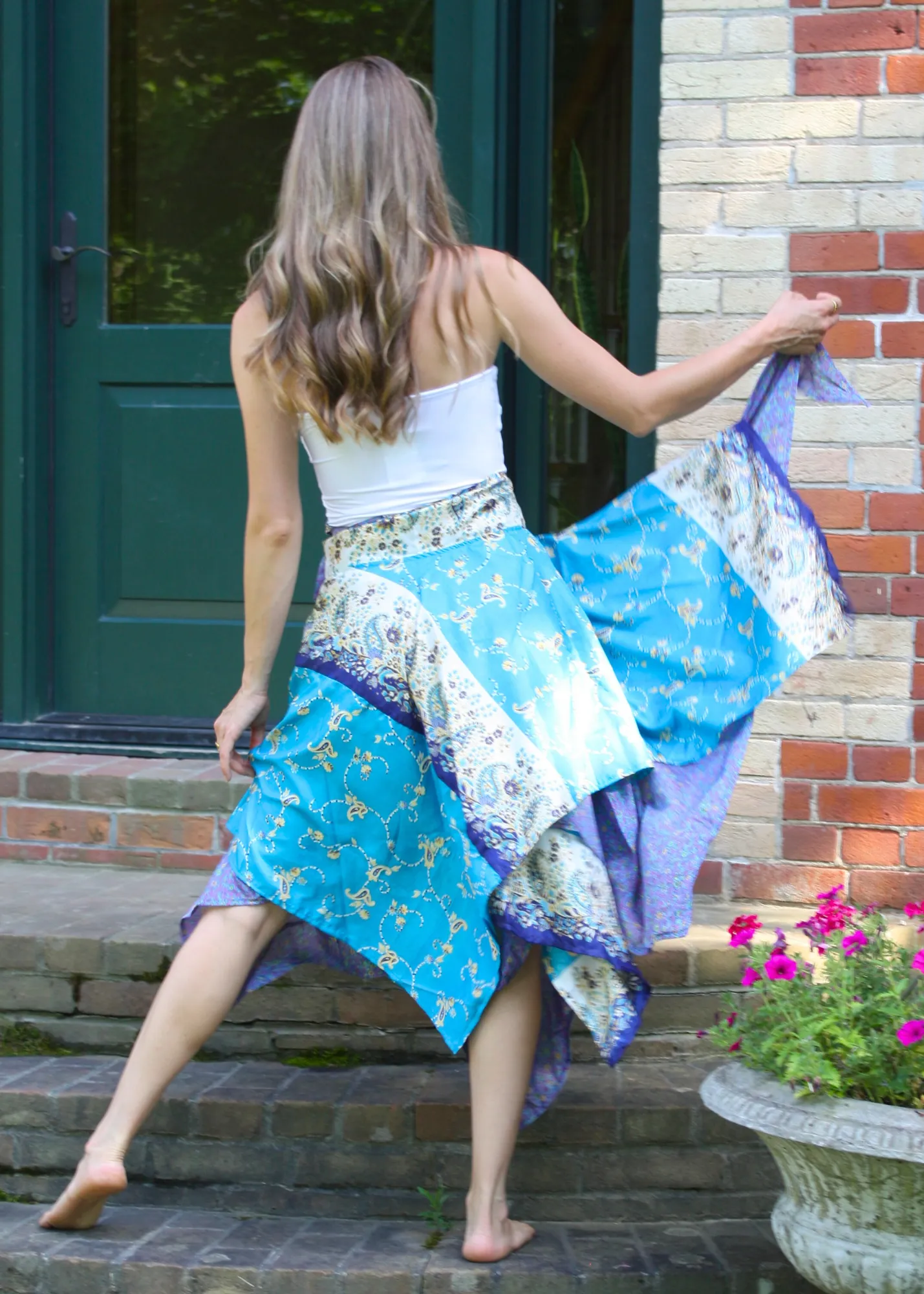 Midi Diamond Multi Wear Reversible Skirt - Blue Flower Mix