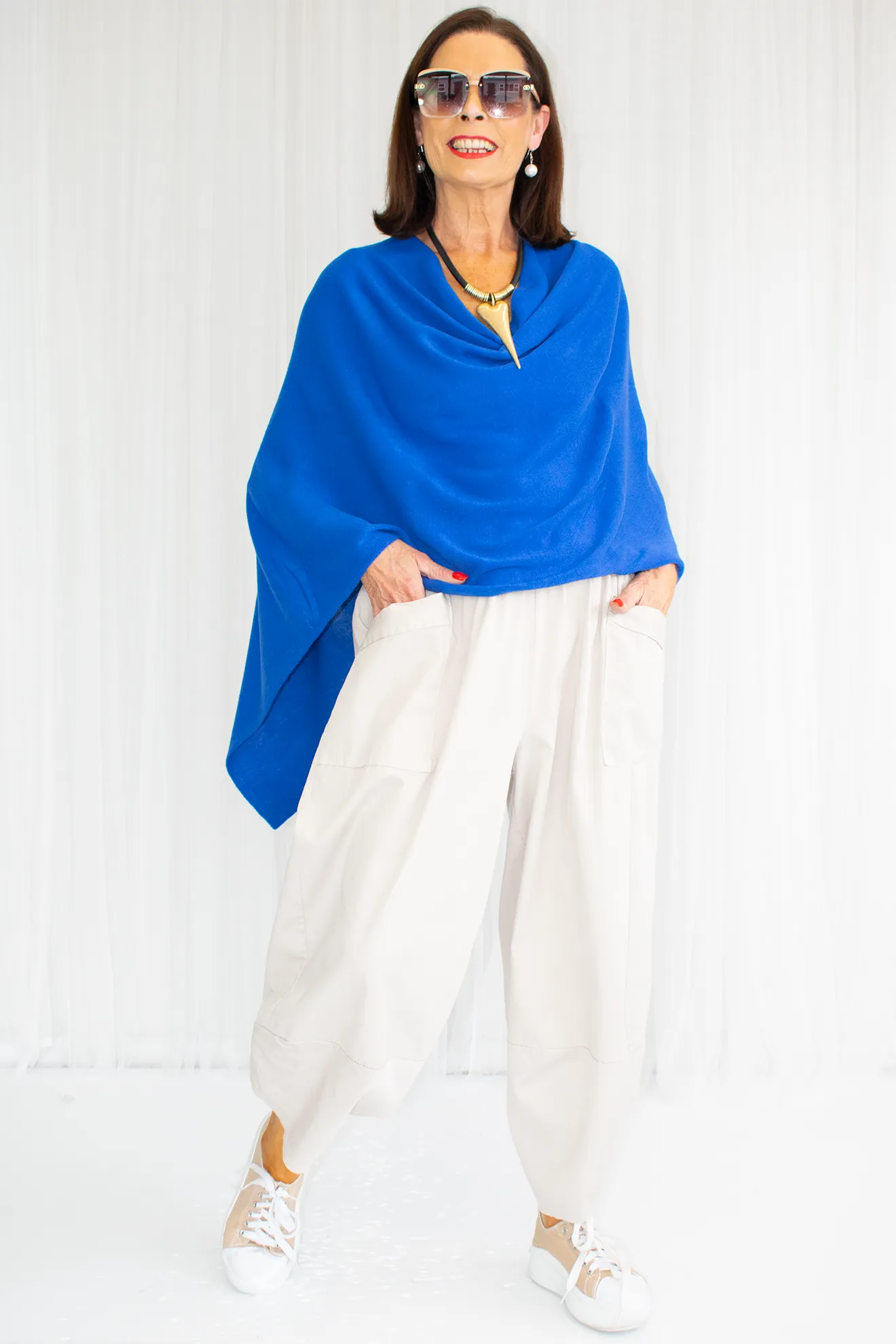 Mollie-Ann Poncho Style Fine Knit in Royal Blue