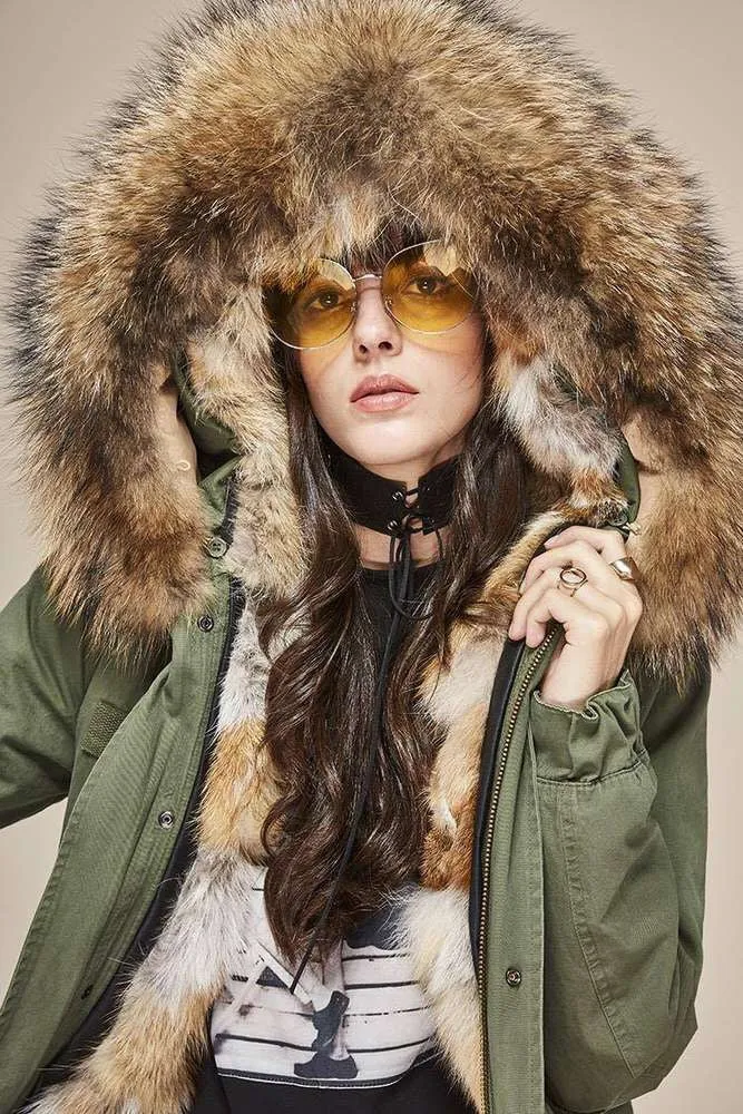 Natural Fox Fur Green Parka