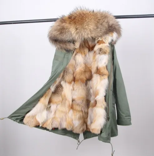 Natural Fox Fur Green Parka