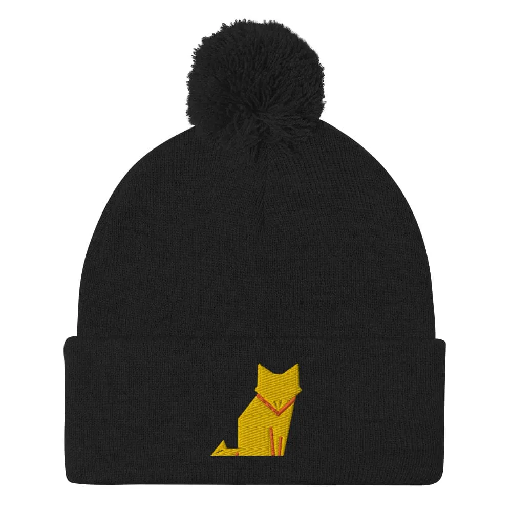 “Origami Cat” Pom-Pom Beanie (Winter Hat)