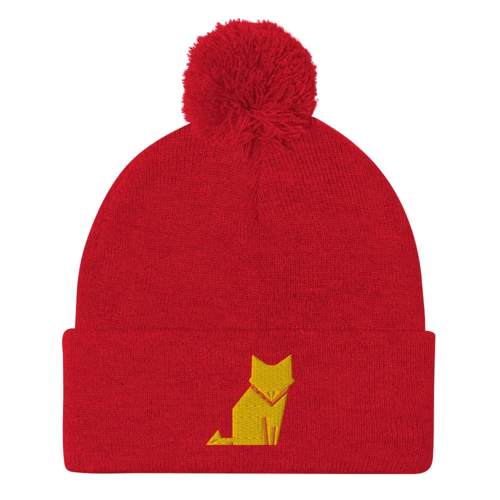 “Origami Cat” Pom-Pom Beanie (Winter Hat)