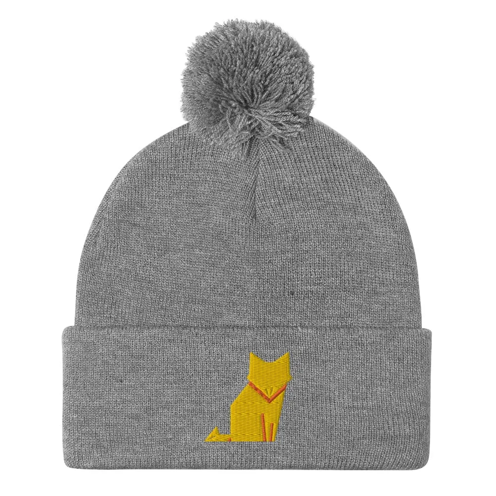 “Origami Cat” Pom-Pom Beanie (Winter Hat)