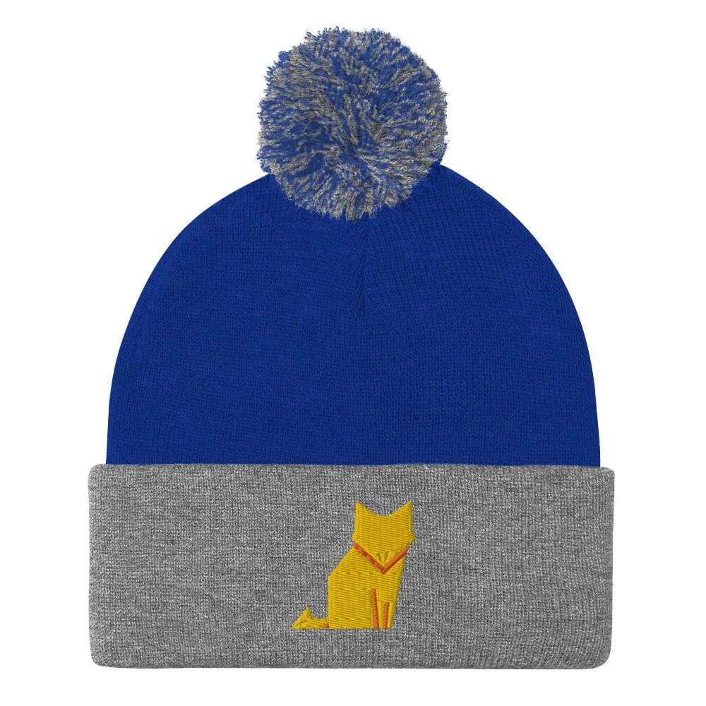 “Origami Cat” Pom-Pom Beanie (Winter Hat)