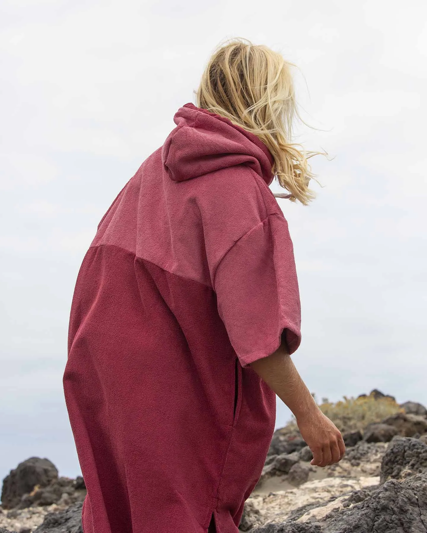 Original Poncho Towel Changing Robe - Blossom Pink / Rhubarb Red