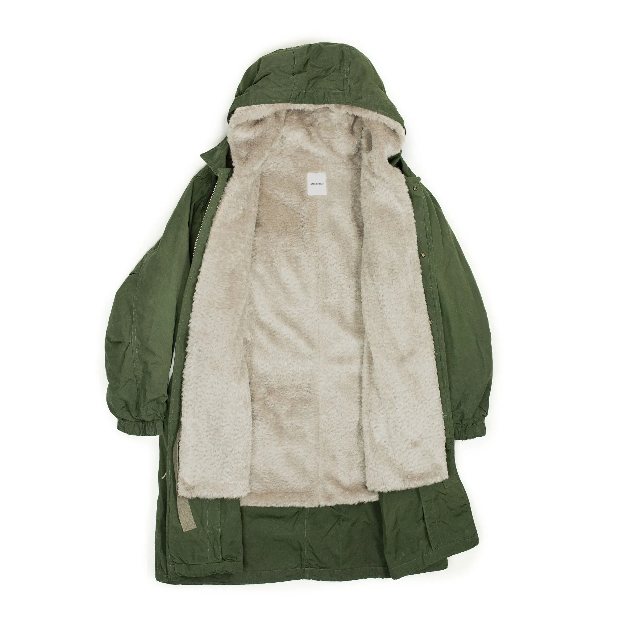 Parka in olive waxed cotton with removable faux-fur lining (10th anniversary capsule)