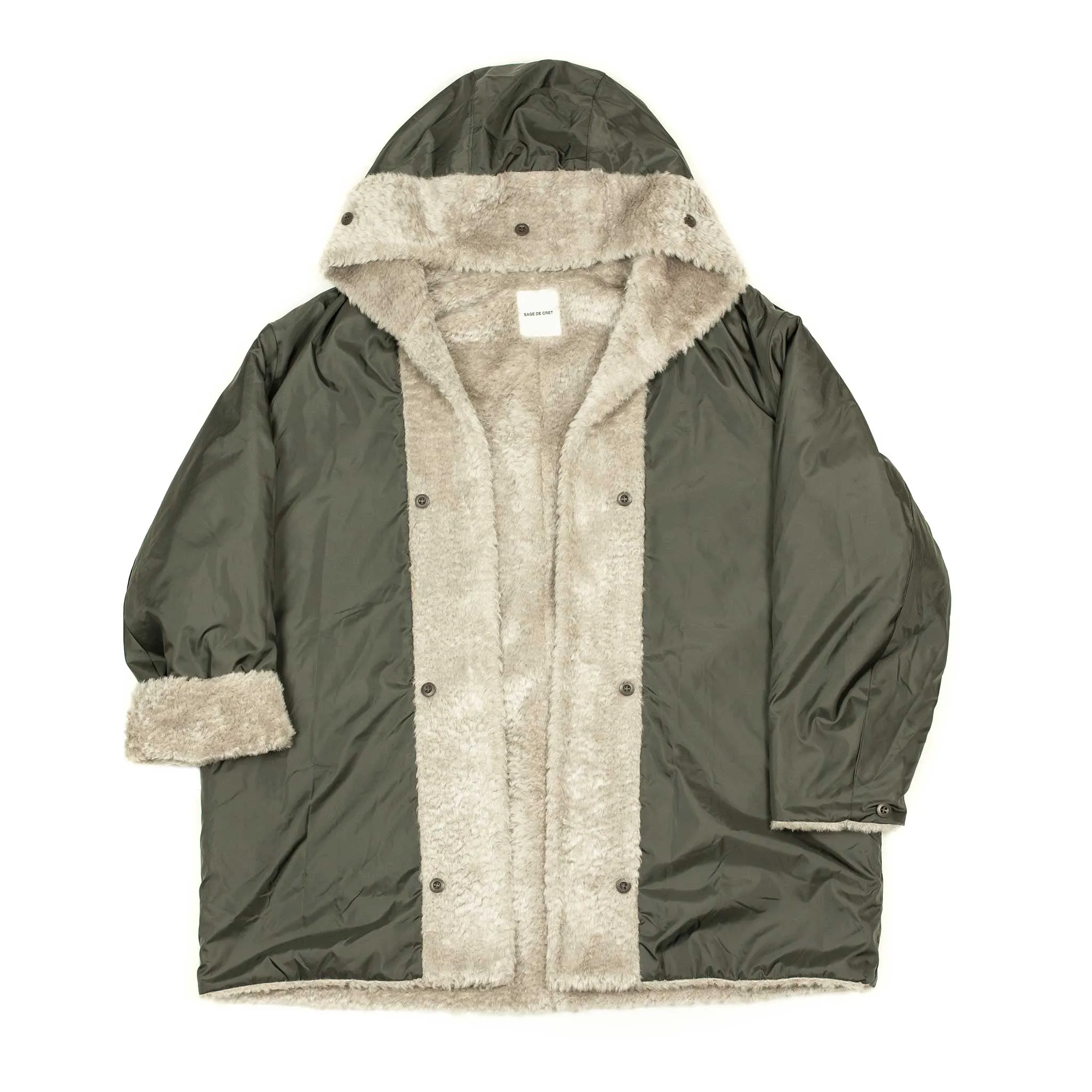 Parka in olive waxed cotton with removable faux-fur lining (10th anniversary capsule)