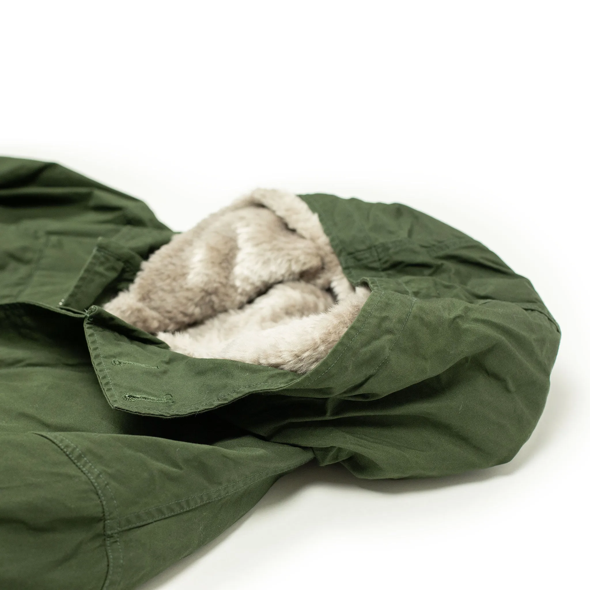 Parka in olive waxed cotton with removable faux-fur lining (10th anniversary capsule)