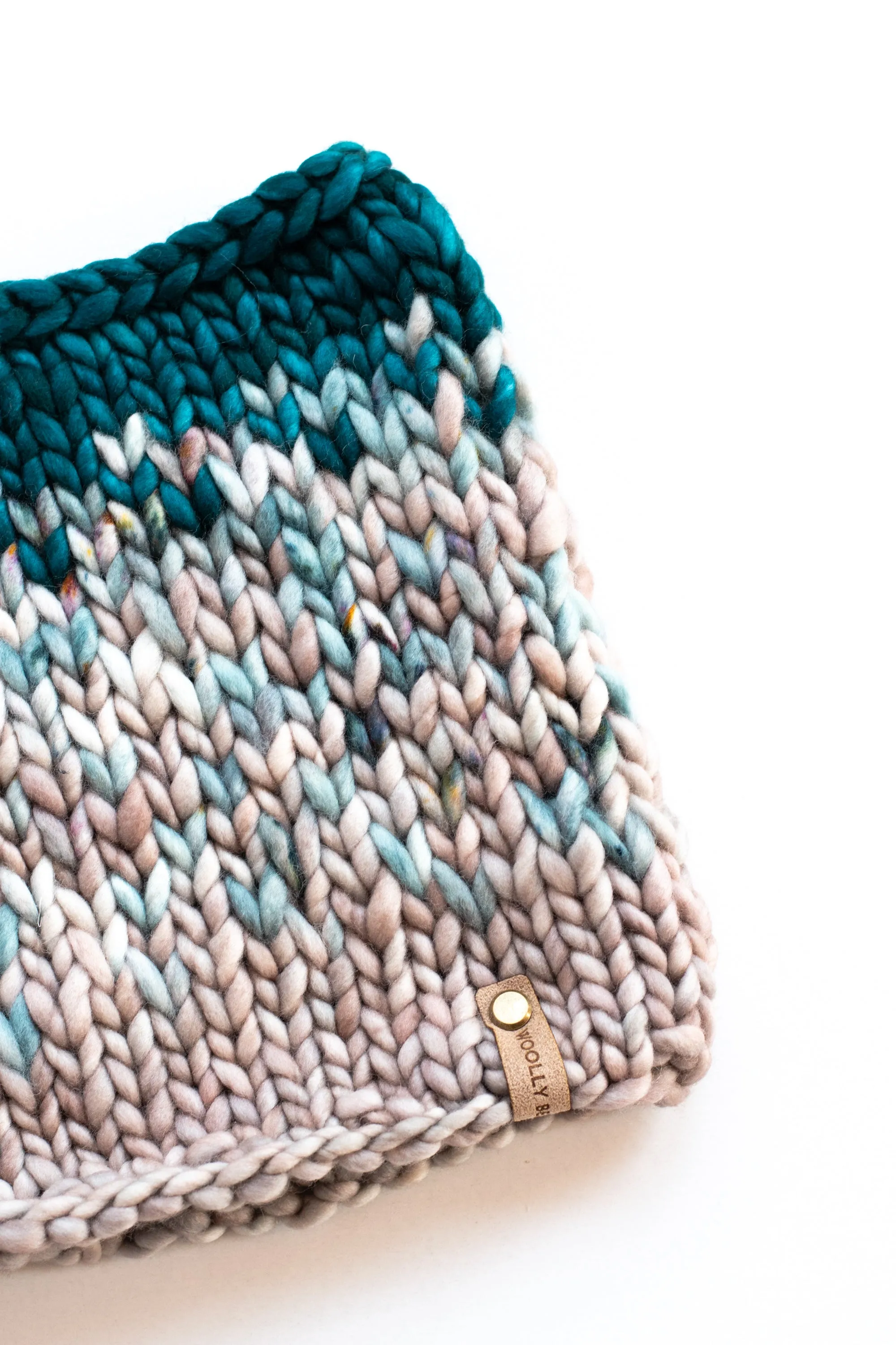 Pearl Gray, Blue, and Teal Merino Wool Fair Isle Hand Knit Cowl