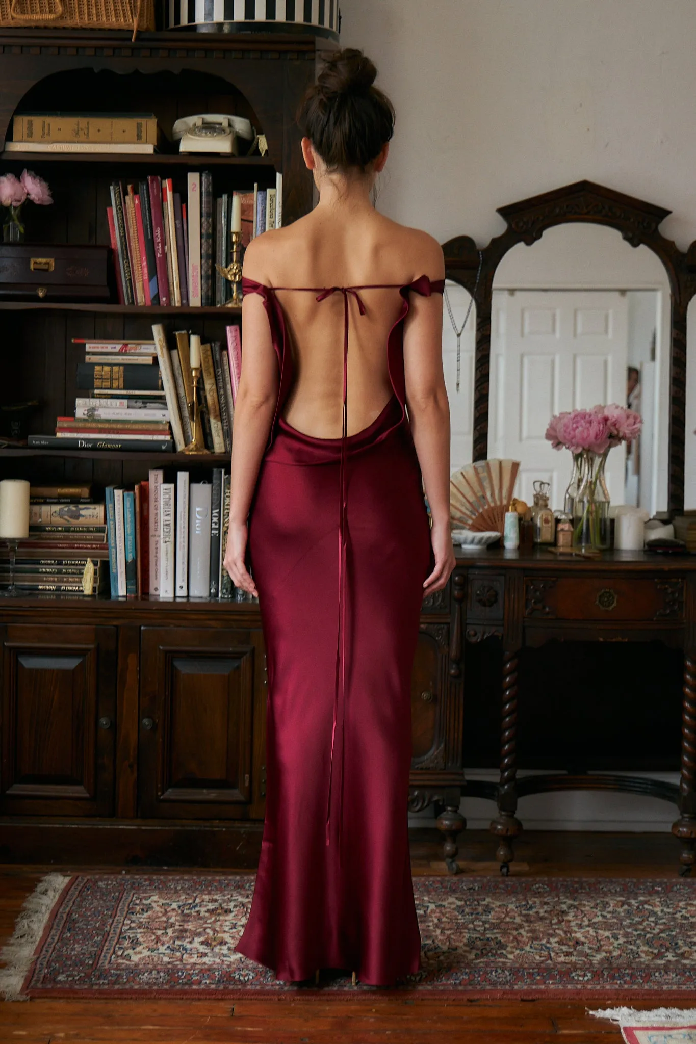 Plunging Back Cowl Dress Sangre