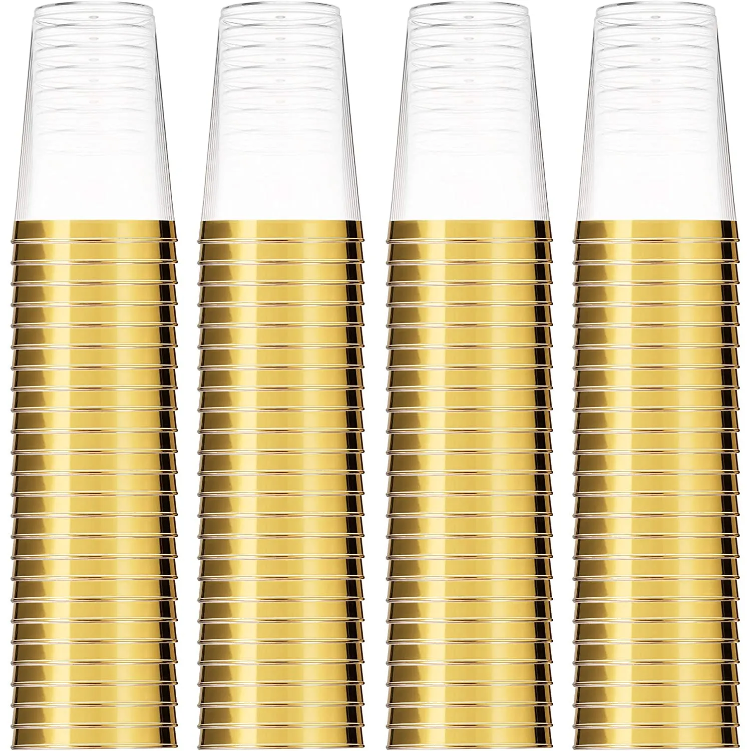 "BULK" Plastic Disposable Cups Gold Rim Tumblers 10 oz Jumbo Pack