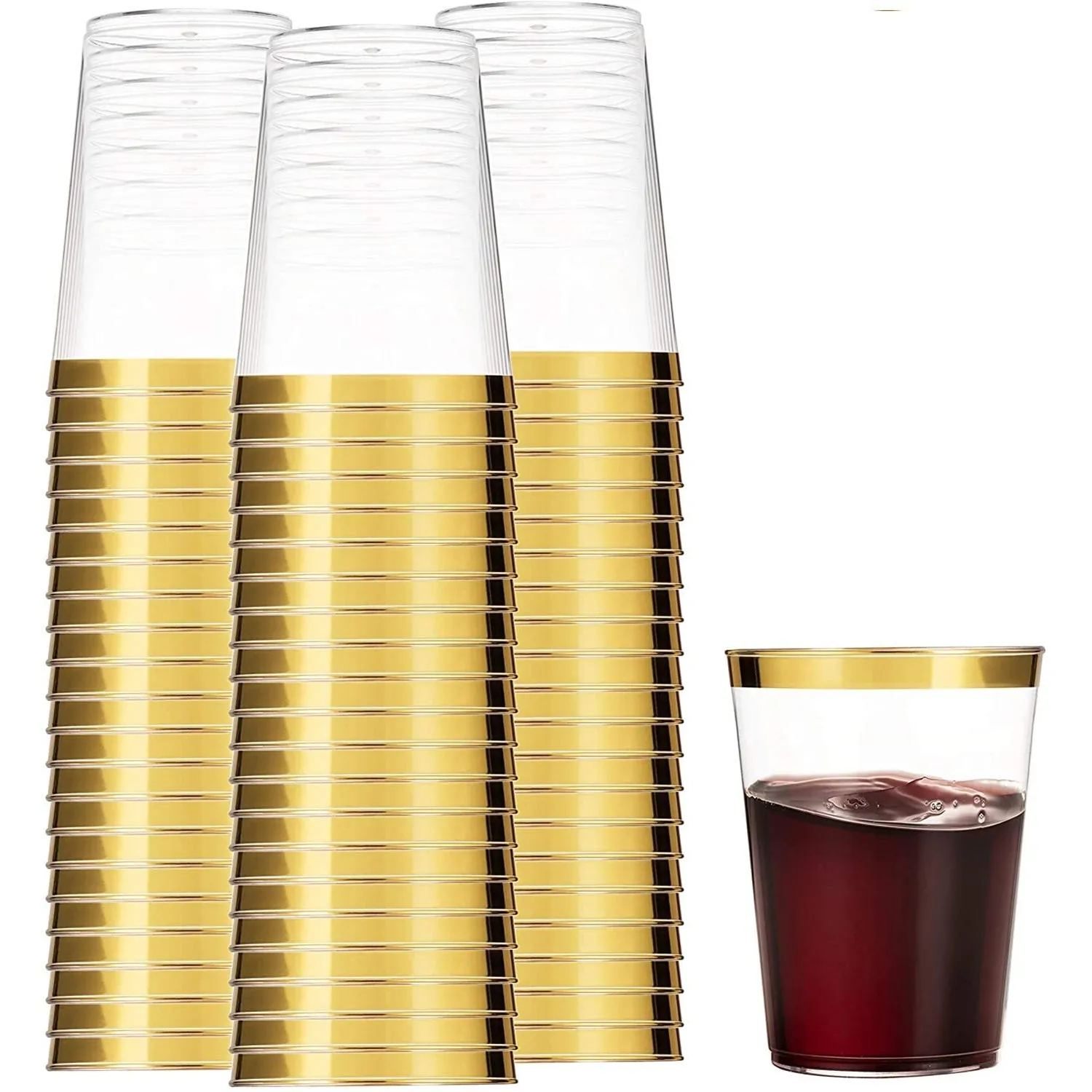 "BULK" Plastic Disposable Cups Gold Rim Tumblers 10 oz Jumbo Pack