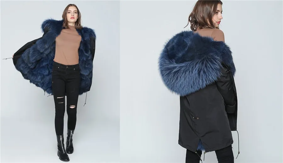 REAL FULL FUR PARKA AND LINER LONG WATERPROOF COATS (MULTI-COLORS)