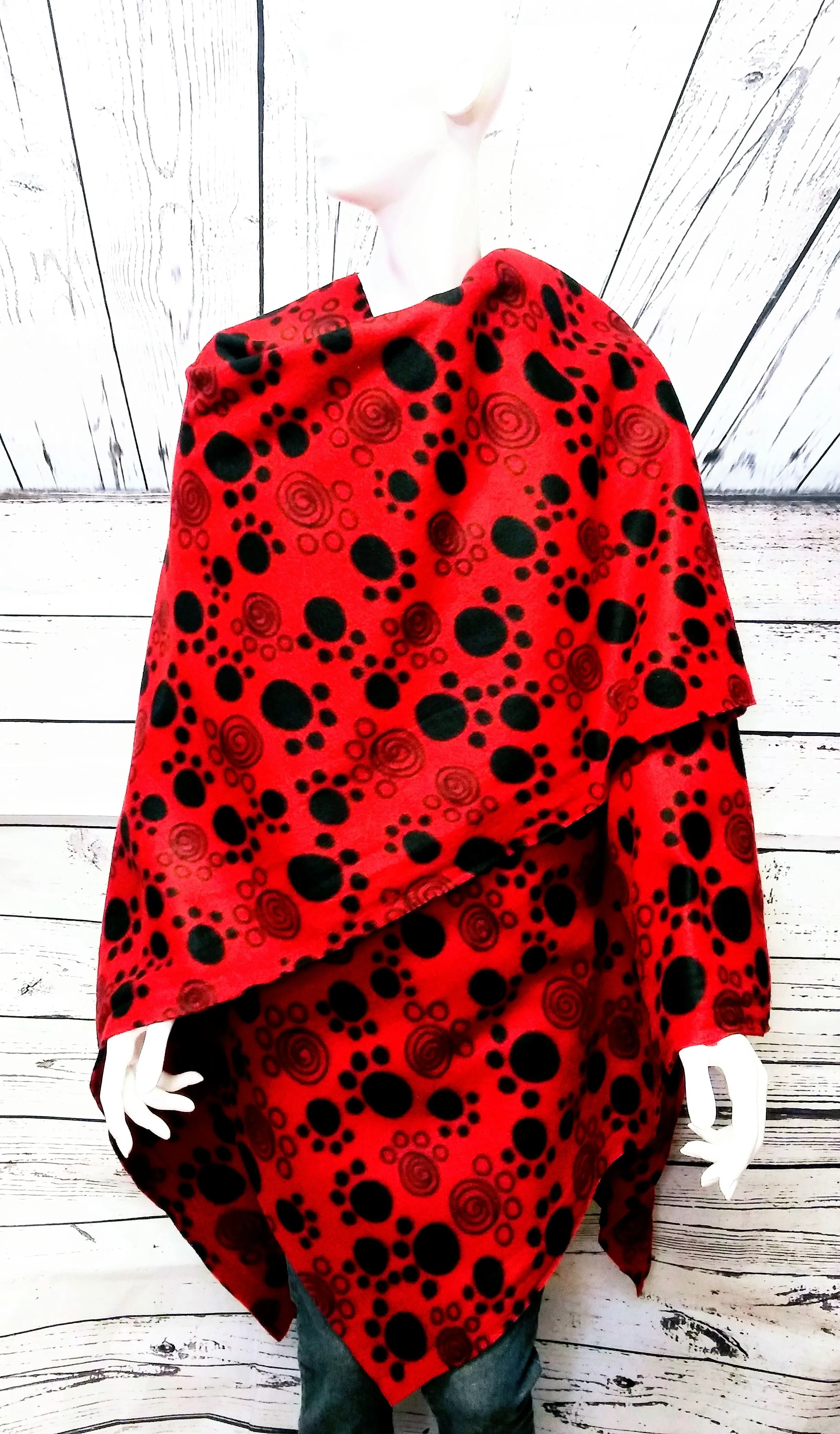 Red Black Women's Fashion Fleece Shawl Poncho