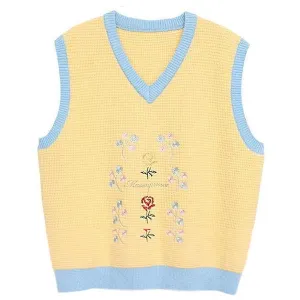 Rose Embroidery Knit Vest