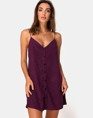 Sanna Slip Dress in Skater Polka Wine