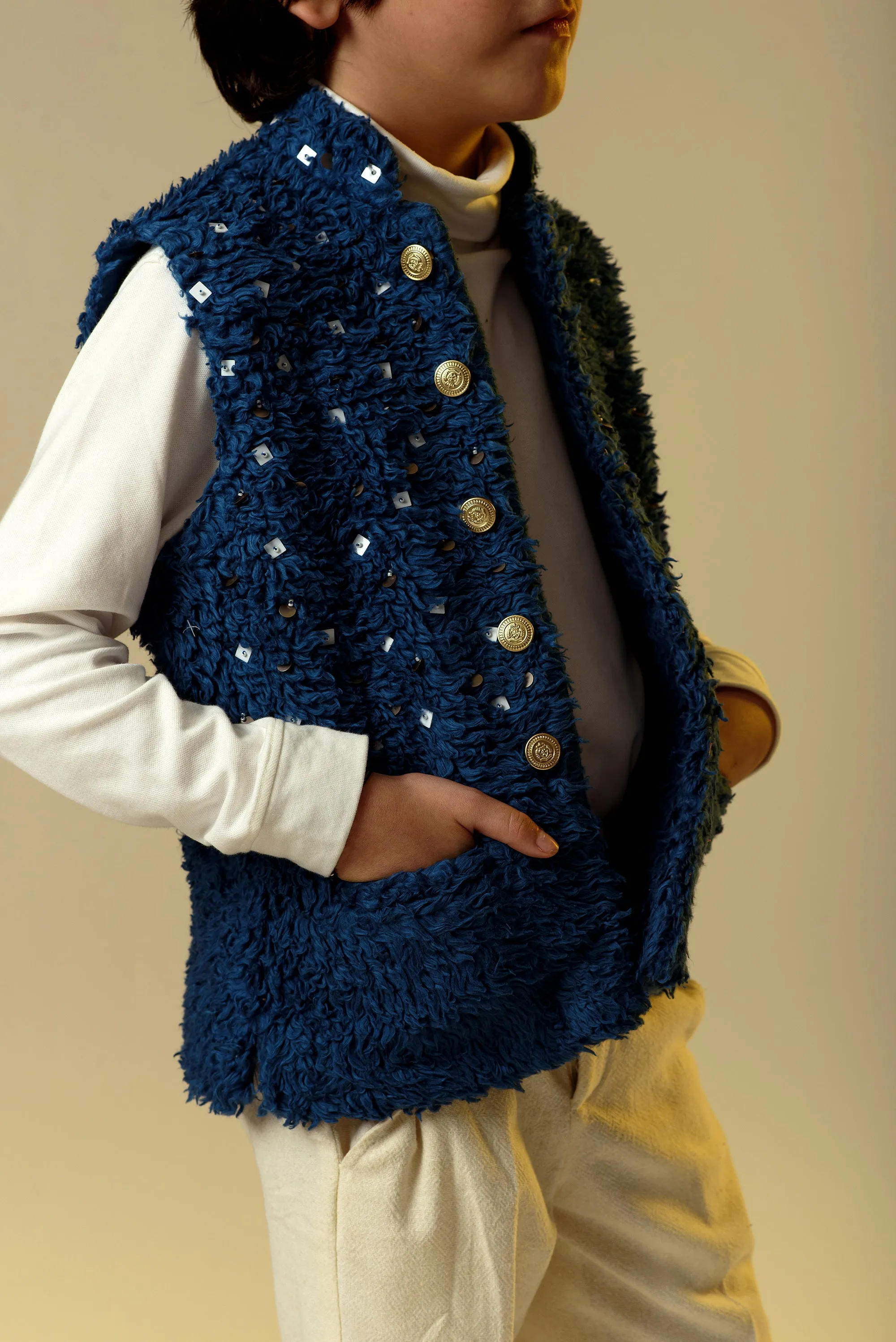 Skyline Glint- Organic Sherpa Lincoln Waistcoat For Boys