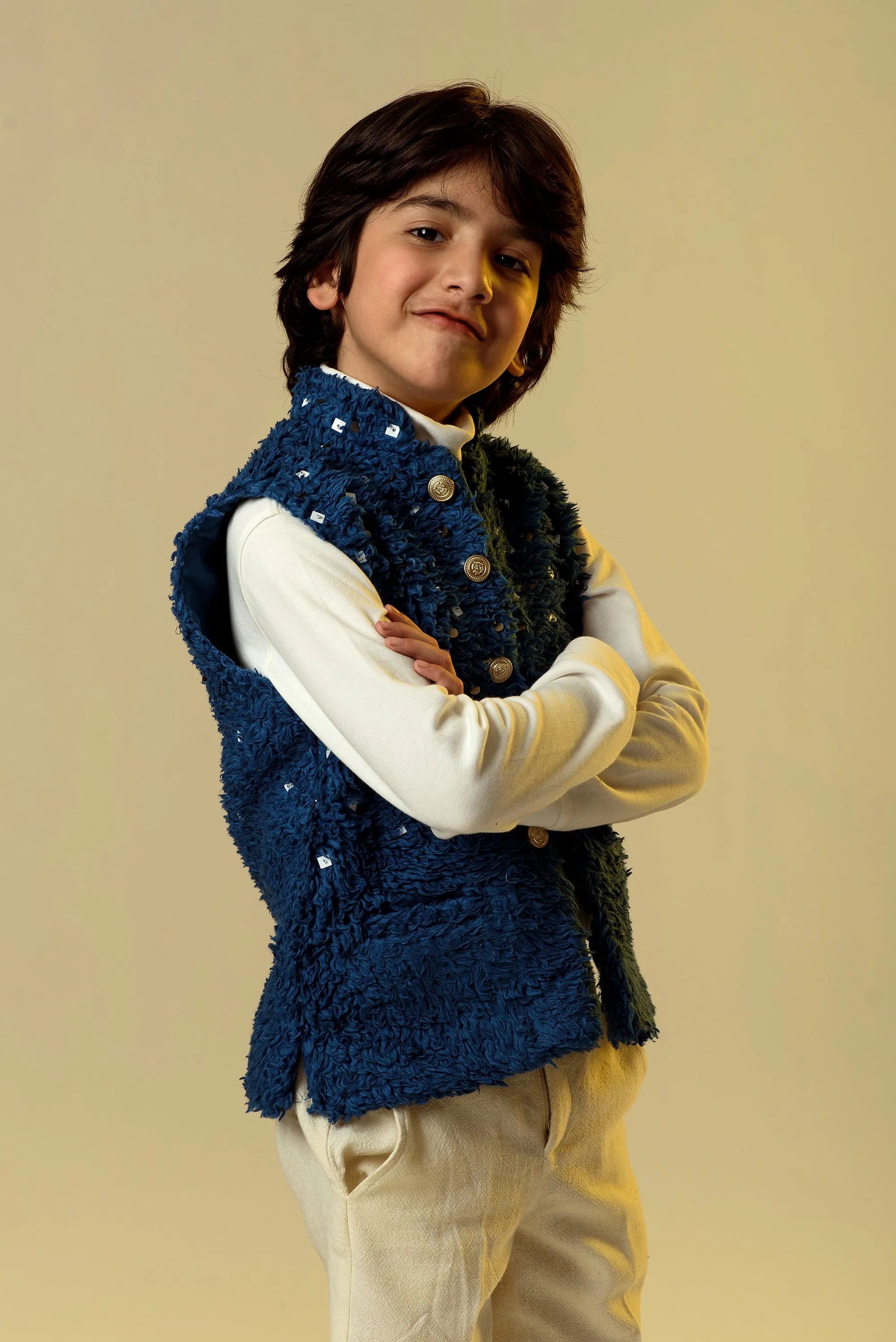 Skyline Glint- Organic Sherpa Lincoln Waistcoat For Boys