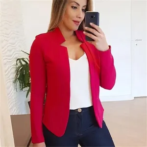 Solid High Stretch Open Front Notch Neck Blazer