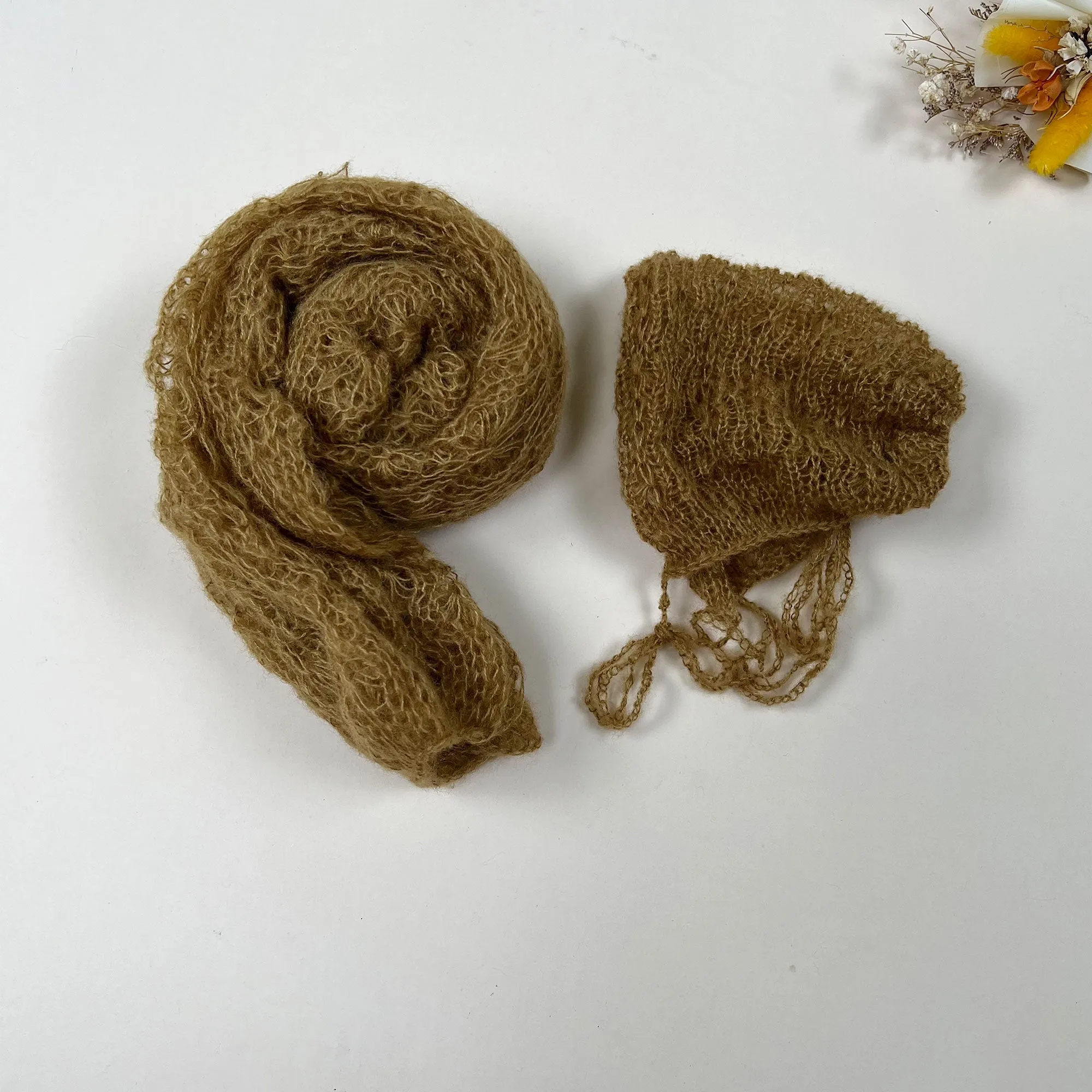 Stretchy Soft Knit Mohair Wrap with Hat Set