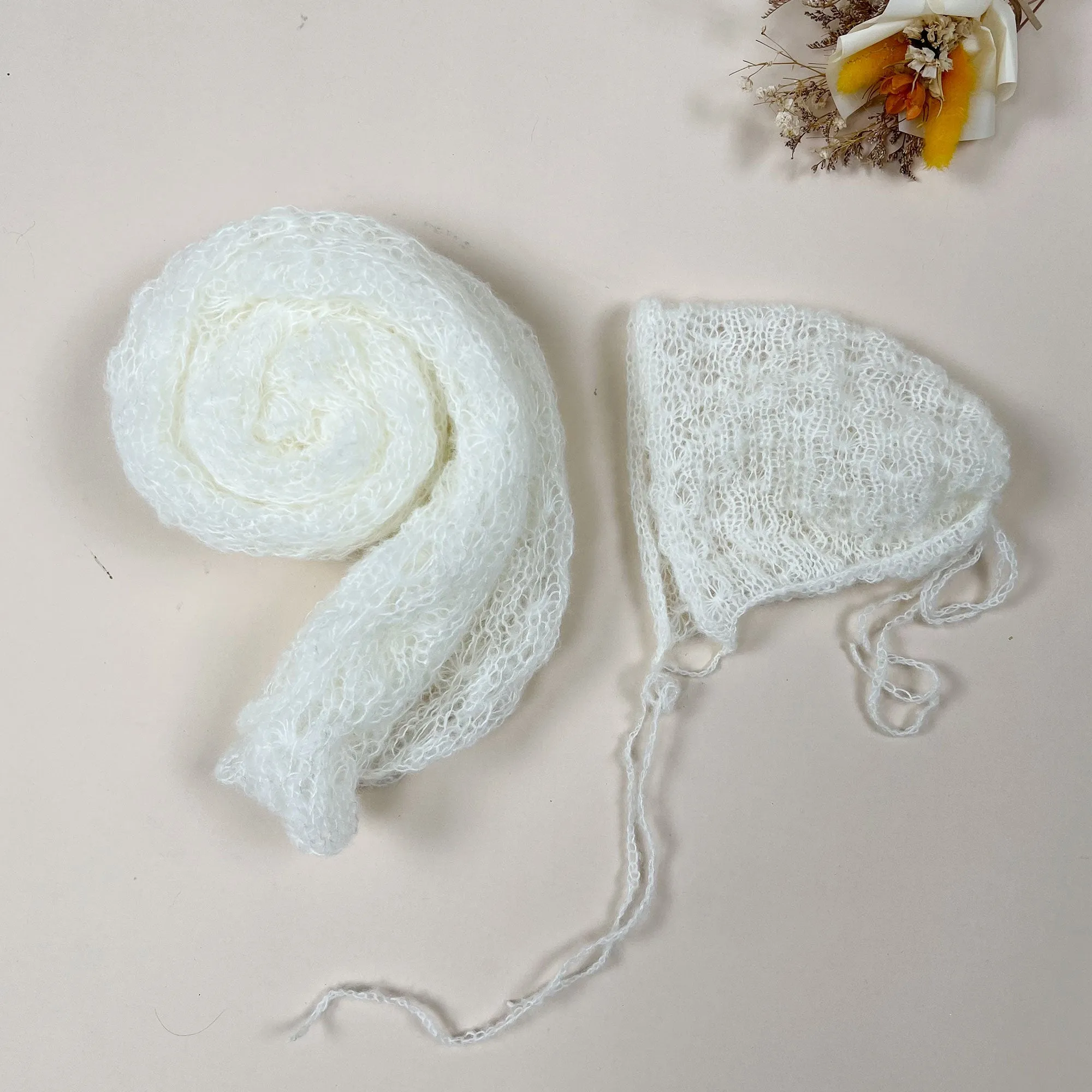 Stretchy Soft Knit Mohair Wrap with Hat Set