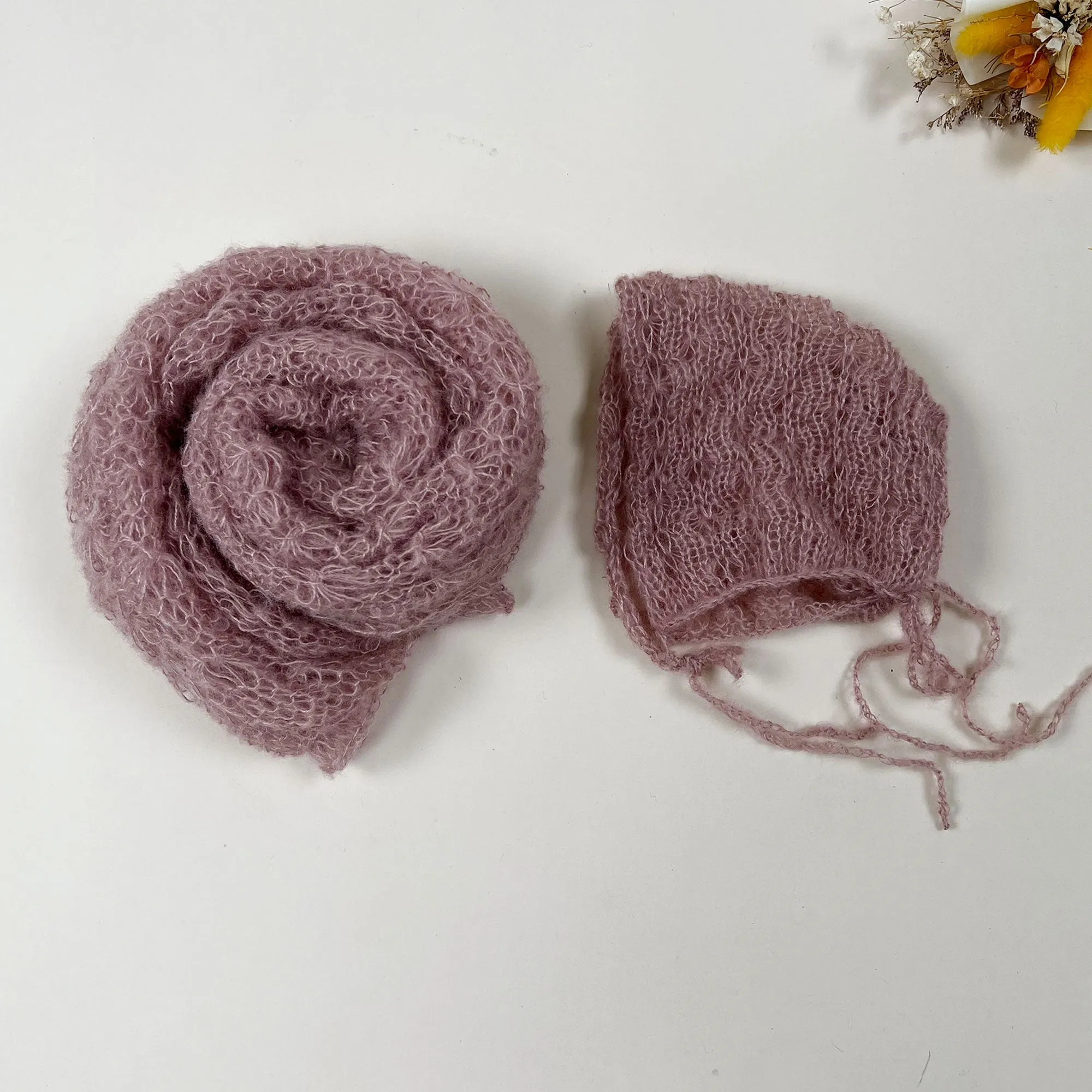 Stretchy Soft Knit Mohair Wrap with Hat Set