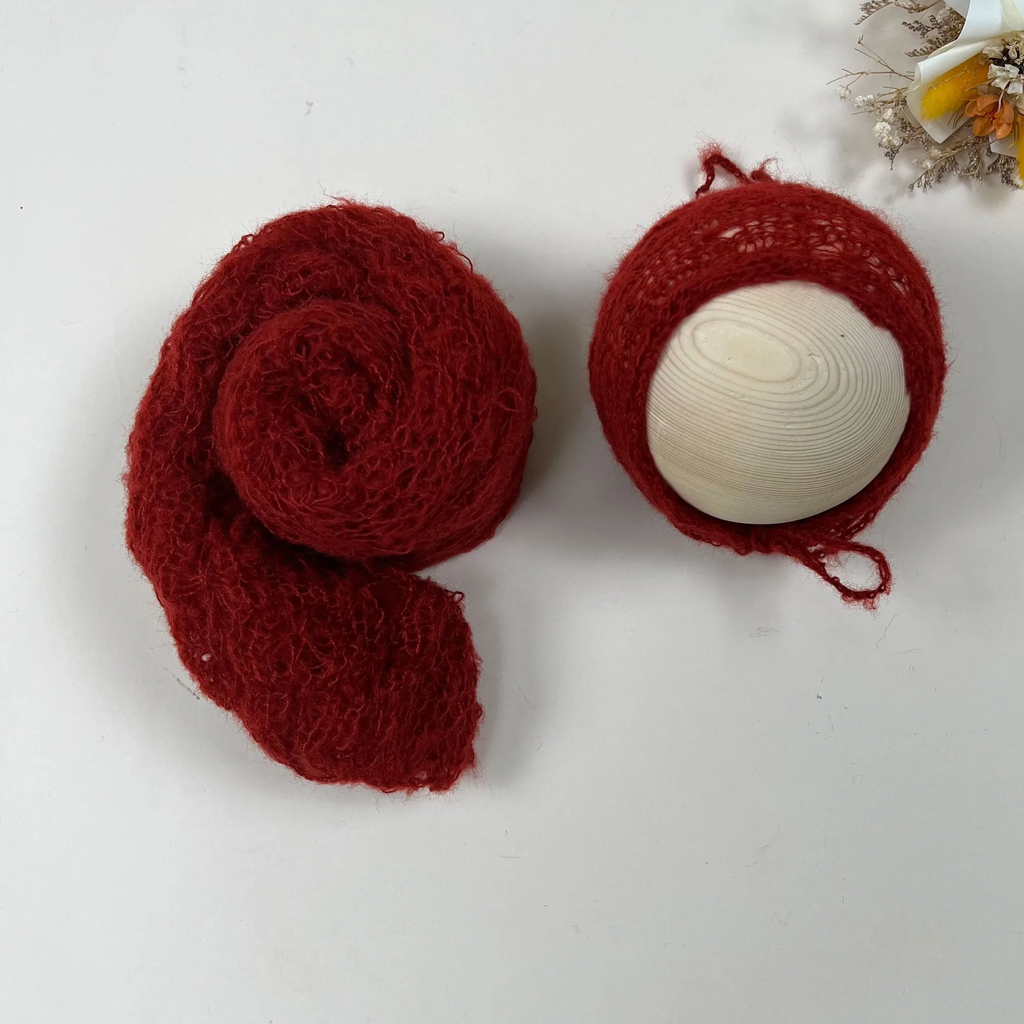 Stretchy Soft Knit Mohair Wrap with Hat Set