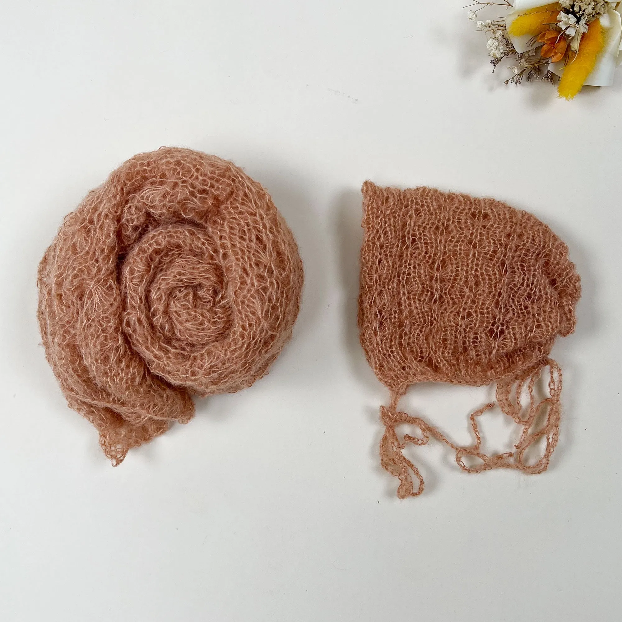 Stretchy Soft Knit Mohair Wrap with Hat Set