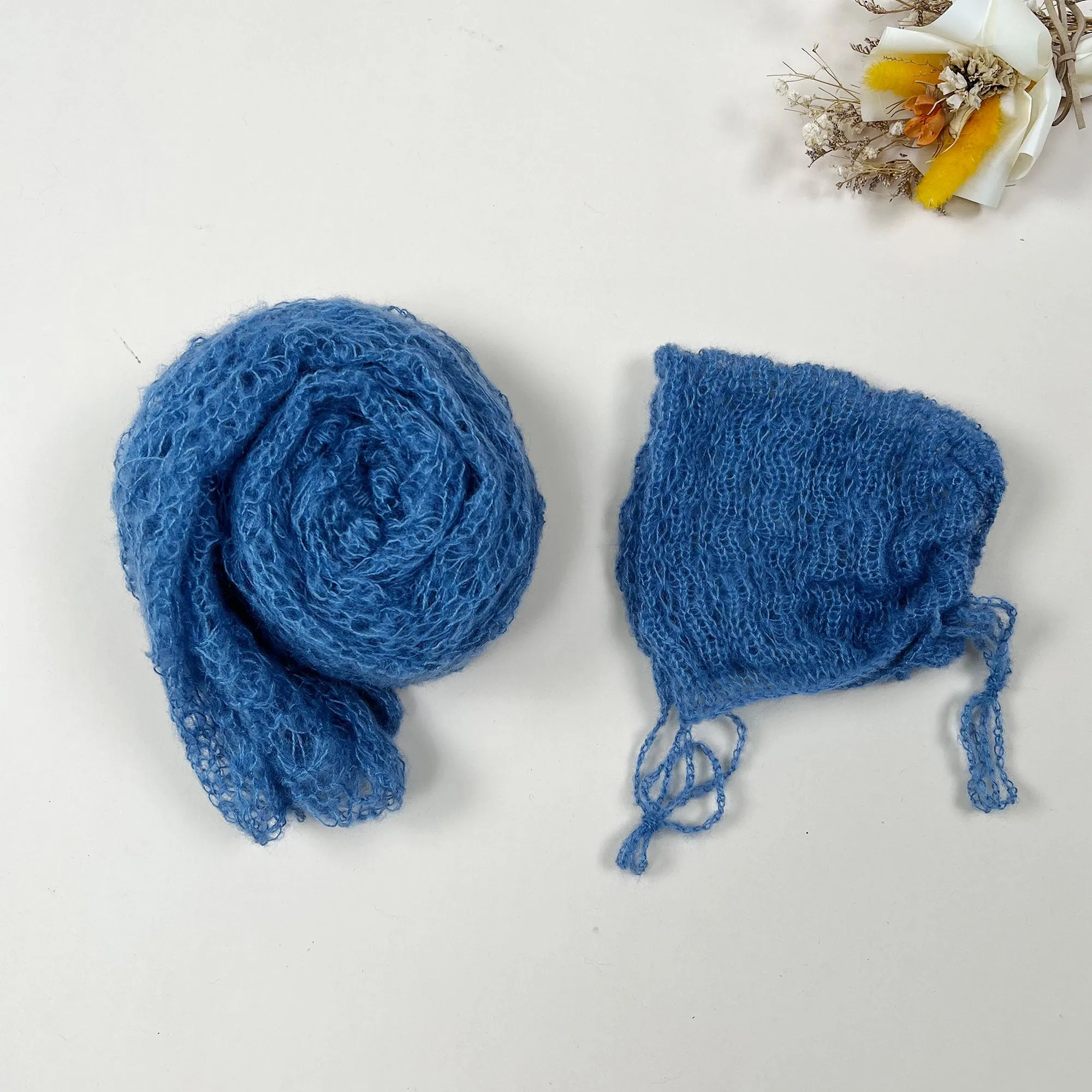 Stretchy Soft Knit Mohair Wrap with Hat Set