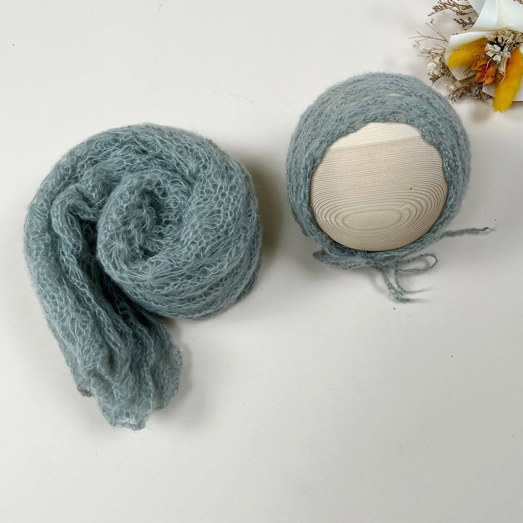 Stretchy Soft Knit Mohair Wrap with Hat Set