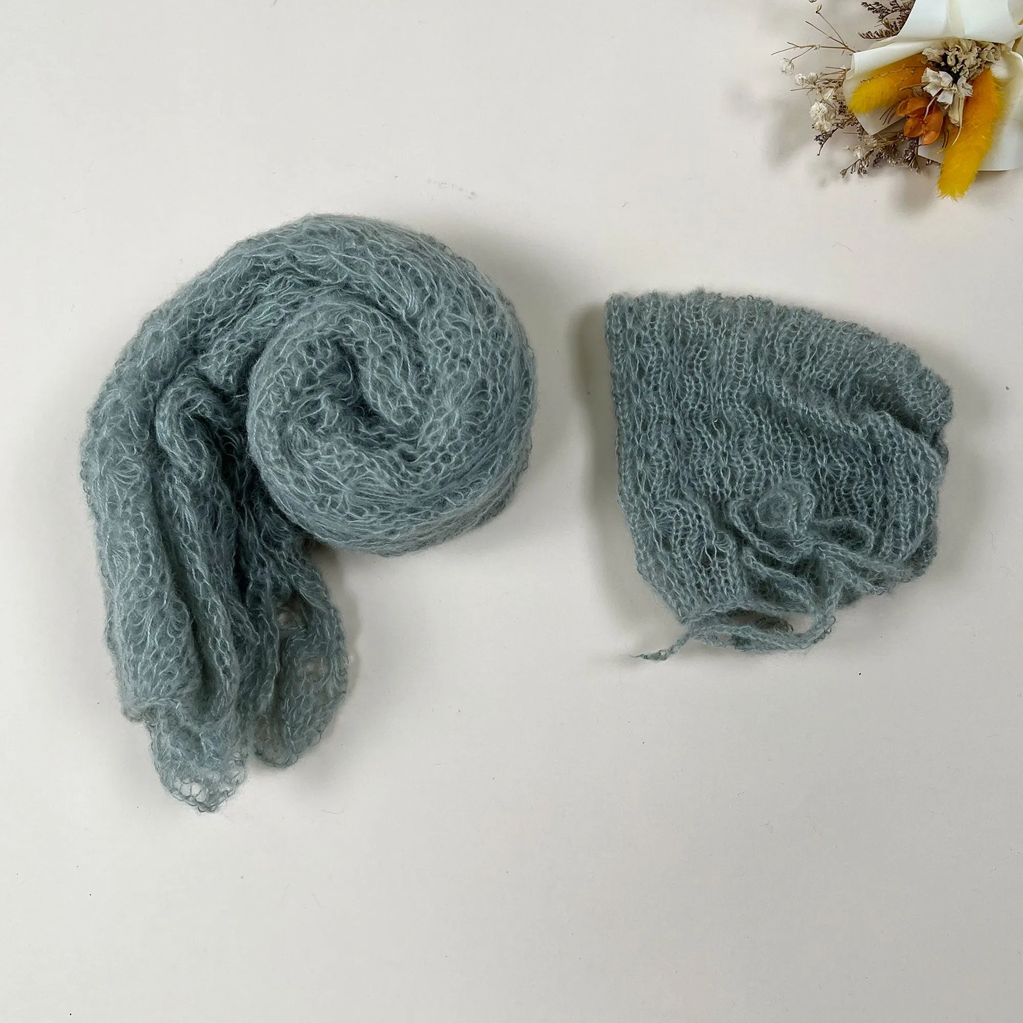 Stretchy Soft Knit Mohair Wrap with Hat Set