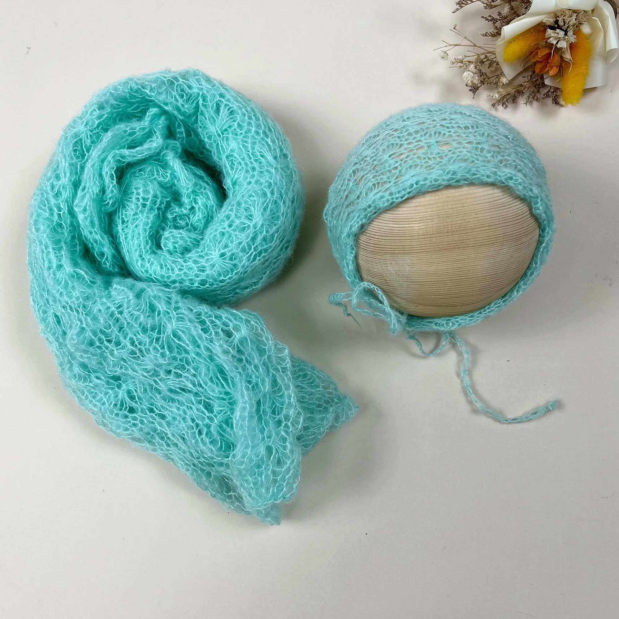 Stretchy Soft Knit Mohair Wrap with Hat Set