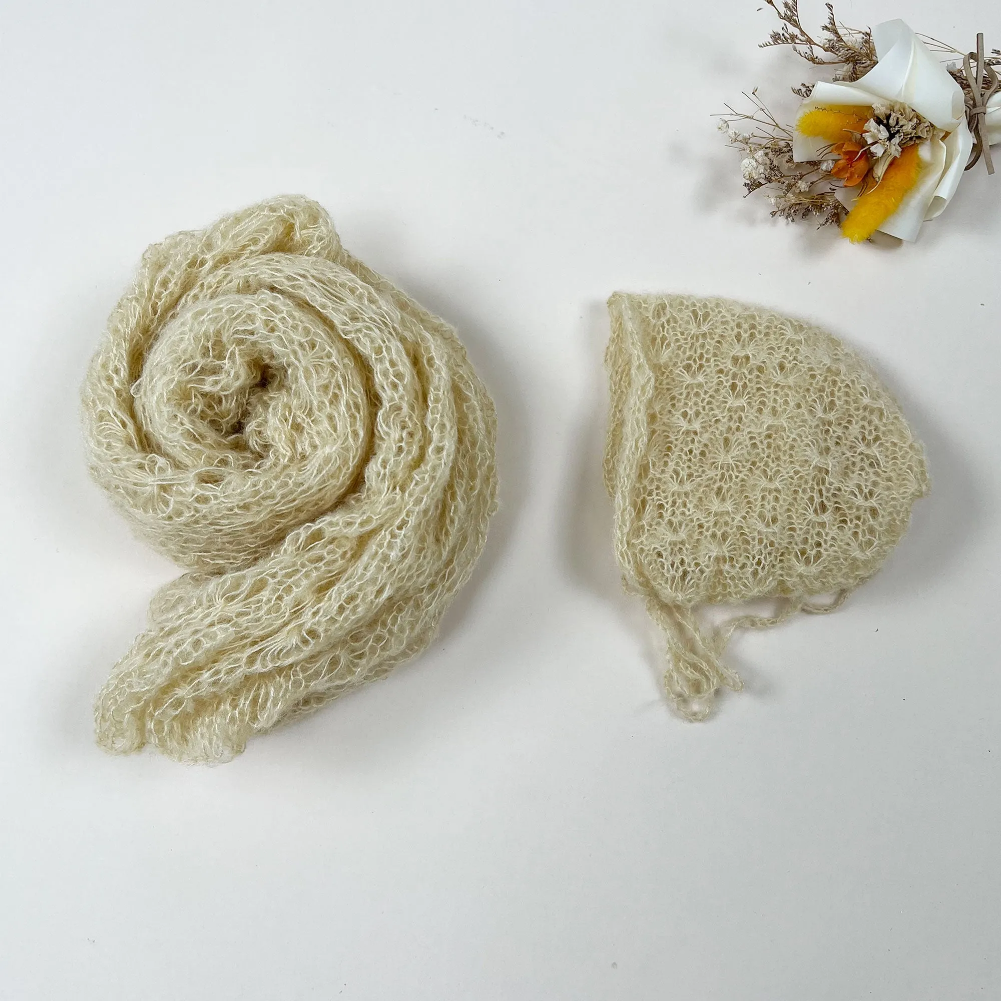 Stretchy Soft Knit Mohair Wrap with Hat Set