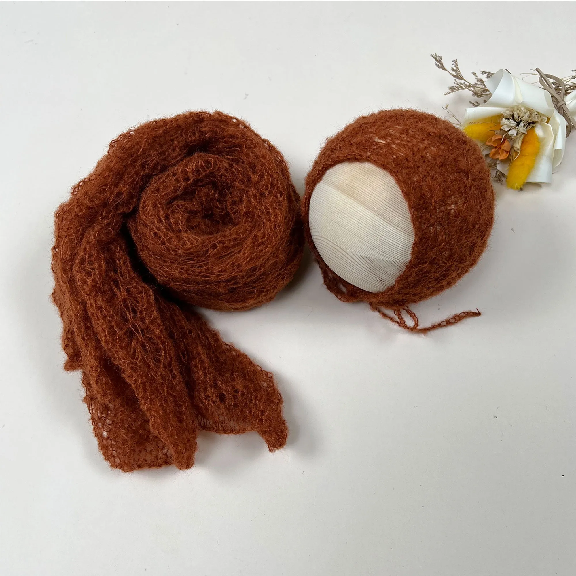 Stretchy Soft Knit Mohair Wrap with Hat Set