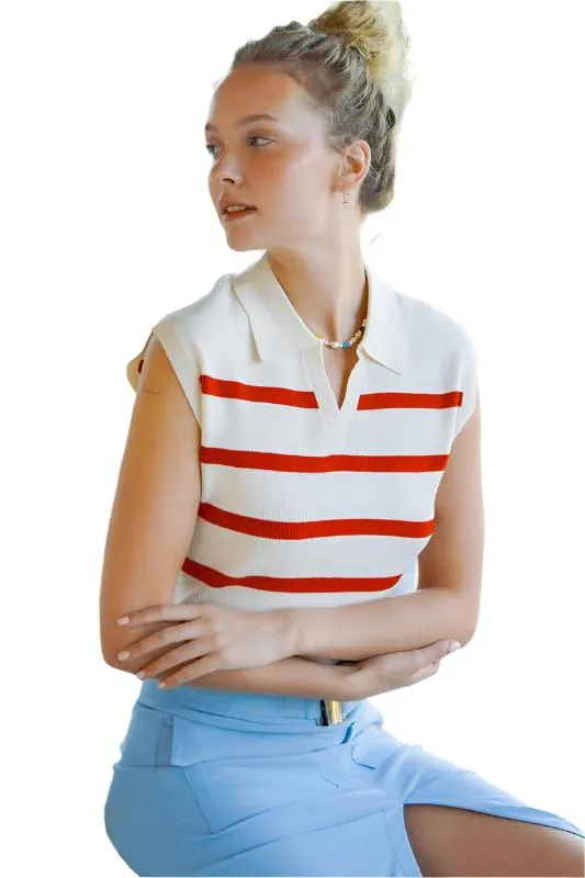 TEEK - Striped Polo Vest Top