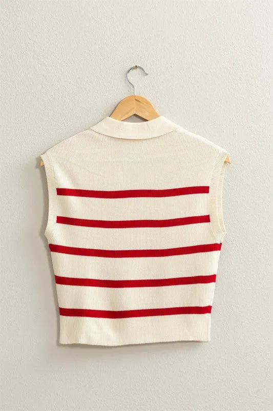 TEEK - Striped Polo Vest Top