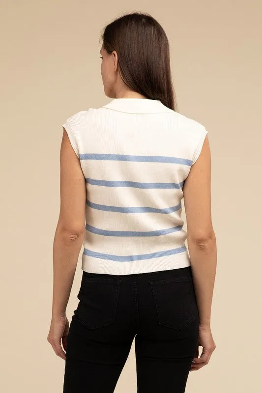 TEEK - Striped Polo Vest Top