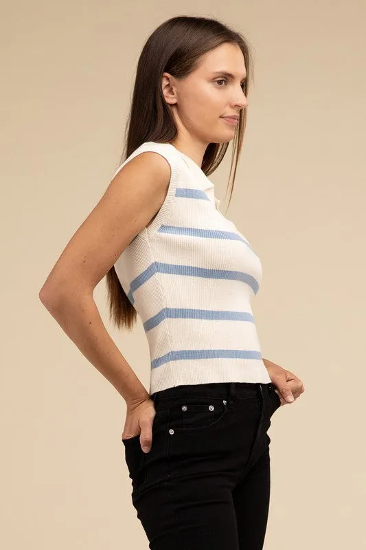 TEEK - Striped Polo Vest Top