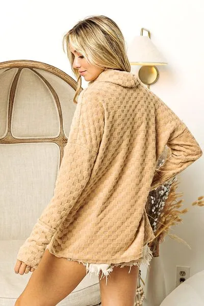 TEEK - Taupe Checkered Thumbhole Long Sleeve Top