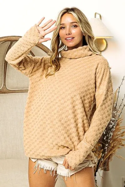 TEEK - Taupe Checkered Thumbhole Long Sleeve Top